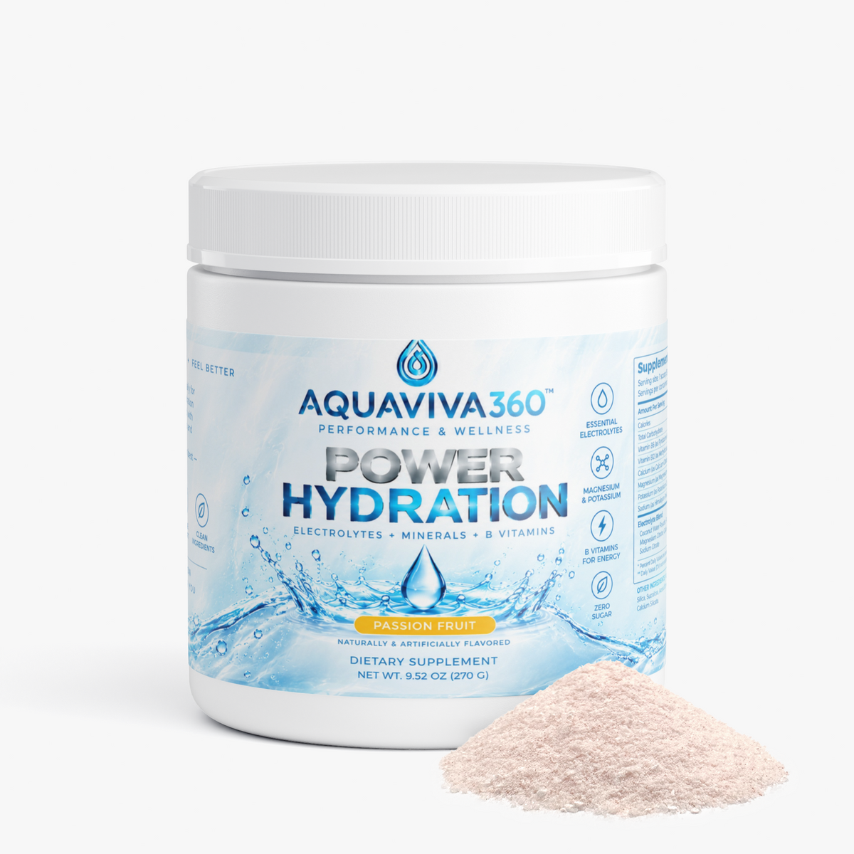 Hydration Powder (Passion Fruit), Polvo Hidratante de Maracuyá con Electrolitos Esenciales- AquaViva360