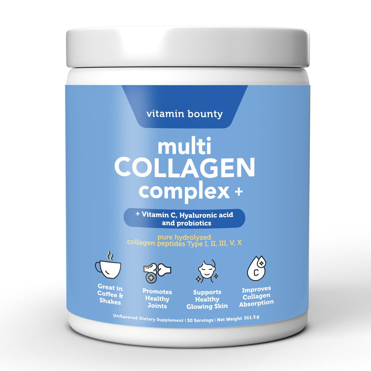 Colágeno Hidrolizado 5 en 1 con Ácido Hialurónico, Vitamina C y Probióticos (5-in-1 Hydrolyzed Collagen Complex with Hyaluronic Acid, Vitamin C & Probiotics - Aquaviva360)