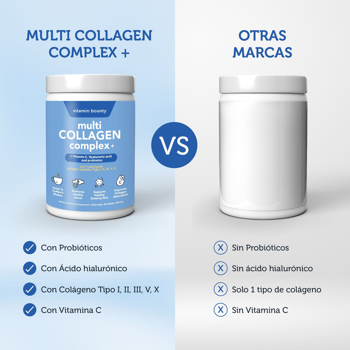 Colágeno Hidrolizado 5 en 1 con Ácido Hialurónico, Vitamina C y Probióticos (5-in-1 Hydrolyzed Collagen Complex with Hyaluronic Acid, Vitamin C & Probiotics - Aquaviva360)